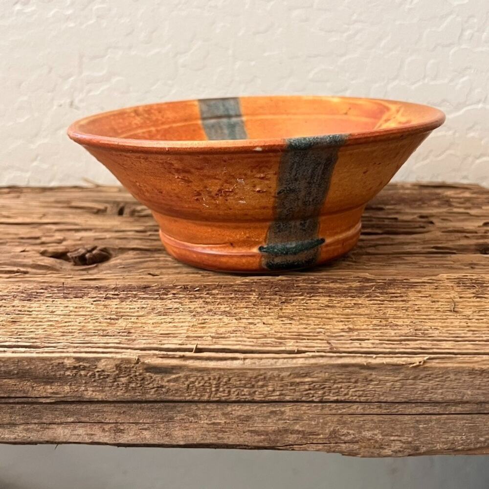 Art Studio Pottery Bowl Warm Tones Single Stripe MCM 6.75" - Picture 2 of 16